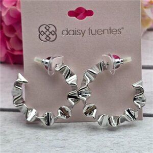 Daisy Fuentes Silver Tone Crinkled Hoop Earrings 38mm Wavy Organic